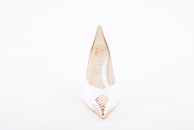 EMIS - 7802 HIGH HEEL COURT SHOE - WHITE/GOLD
