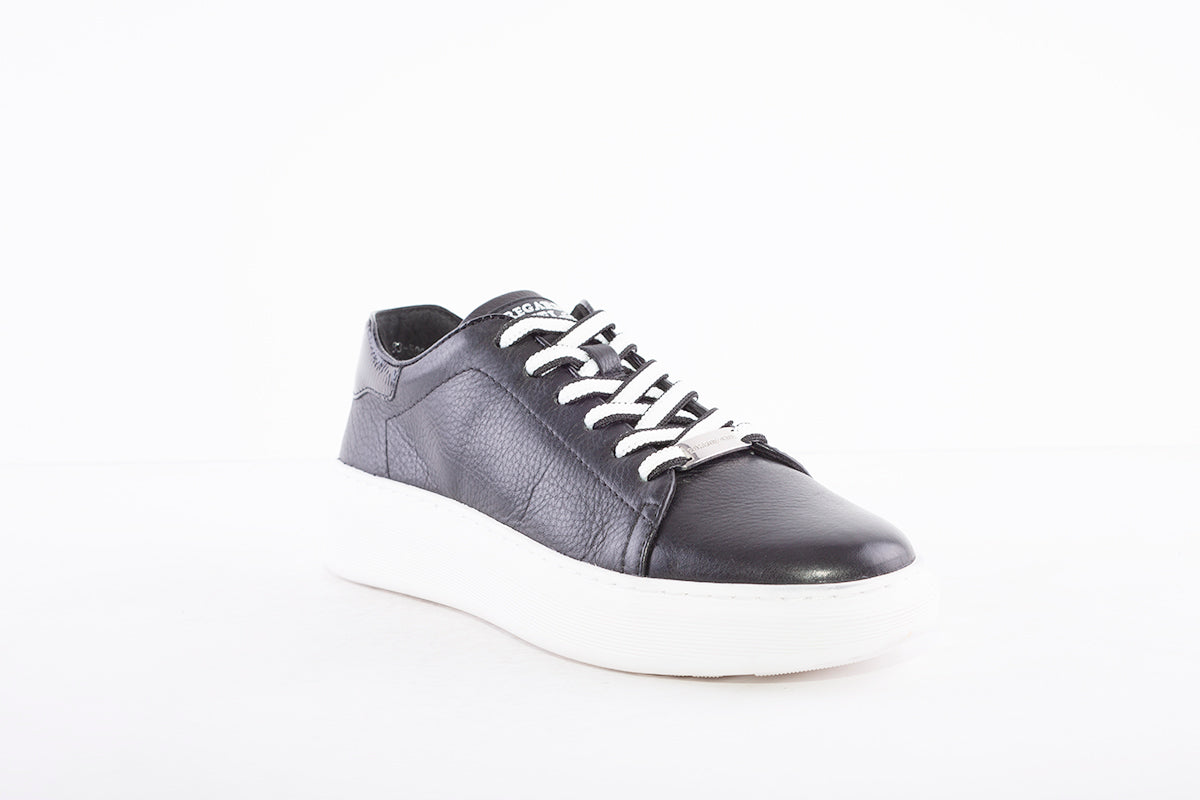 REGARDE LE CIEL - SAMIA-06 LACE UP FASHION PLATFORM SHOE WITH WHITE SOLE - BLACK