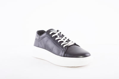 REGARDE LE CIEL - SAMIA-06 LACE UP FASHION PLATFORM SHOE WITH WHITE SOLE - BLACK