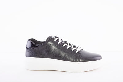 REGARDE LE CIEL - SAMIA-06 LACE UP FASHION PLATFORM SHOE WITH WHITE SOLE - BLACK