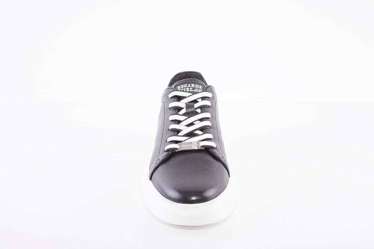 REGARDE LE CIEL - SAMIA-06 LACE UP FASHION PLATFORM SHOE WITH WHITE SOLE - BLACK