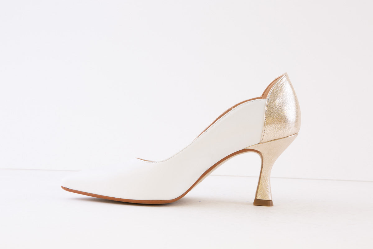 MARIAN - 2503 MEDIUM HEEL DRESSY SHOE - WHITE/GOLD