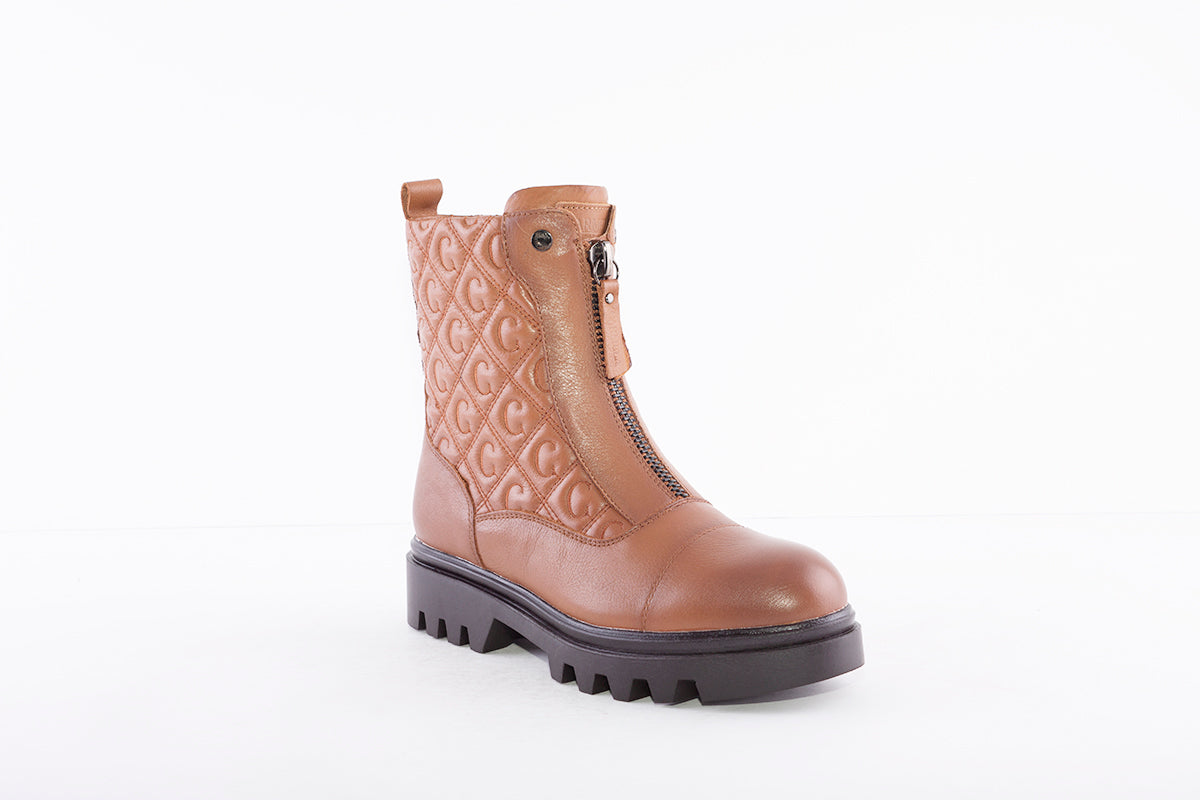 CARMELA - 67925 FRONT ZIP ANKLE BOOT - TAN