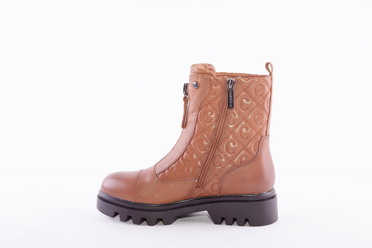 CARMELA - 67925 FRONT ZIP ANKLE BOOT - TAN