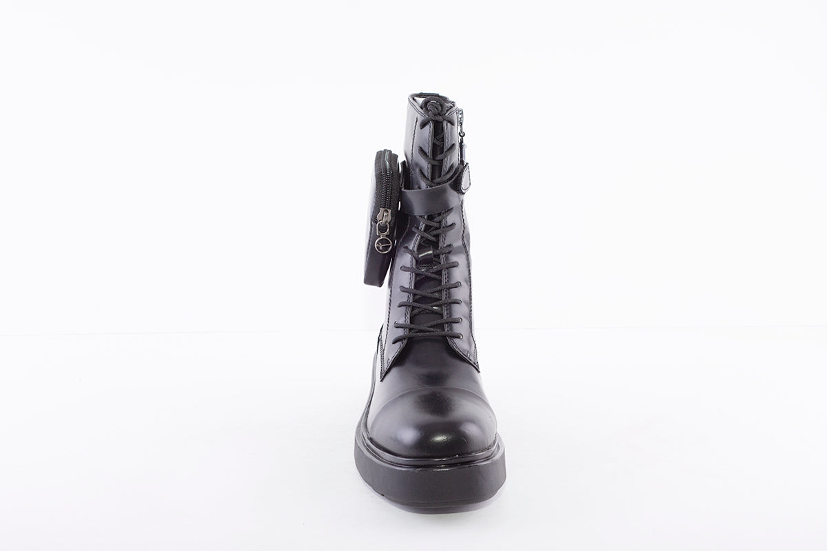 TAMARIS - 25292-001 LOW HEEL BIKER LACE UP ANKLE BOOT - BLACK