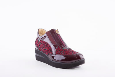 MARCO MOREO - G241 FRONT ZIP WEDGE FASHION SHOE - WINE PATENT