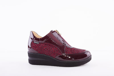 MARCO MOREO - G241 FRONT ZIP WEDGE FASHION SHOE - WINE PATENT