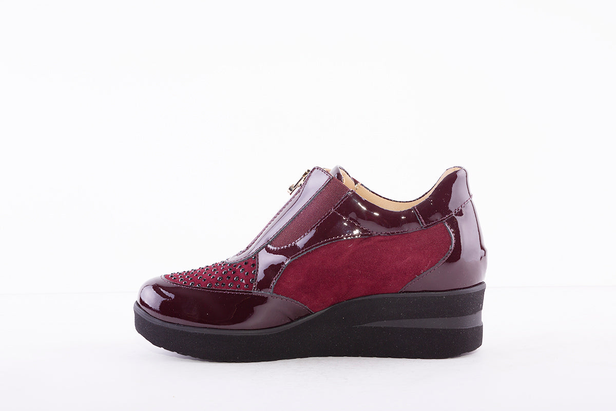 MARCO MOREO - G241 FRONT ZIP WEDGE FASHION SHOE - WINE PATENT