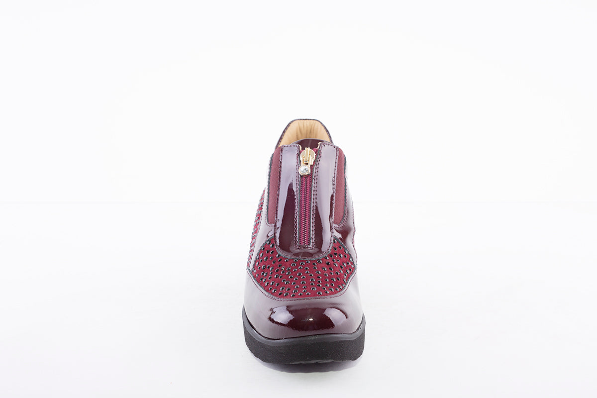MARCO MOREO - G241 FRONT ZIP WEDGE FASHION SHOE - WINE PATENT