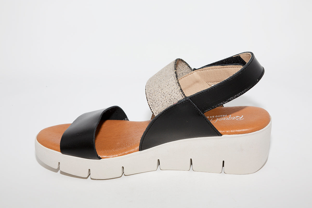 RAQUEL PEREZ - MEDIUM WEDGE SANDAL - BLACK LEATHER