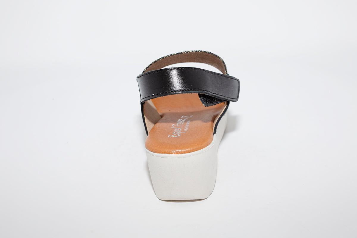 RAQUEL PEREZ - MEDIUM WEDGE SANDAL - BLACK LEATHER