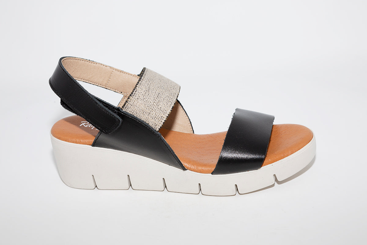 RAQUEL PEREZ - MEDIUM WEDGE SANDAL - BLACK LEATHER
