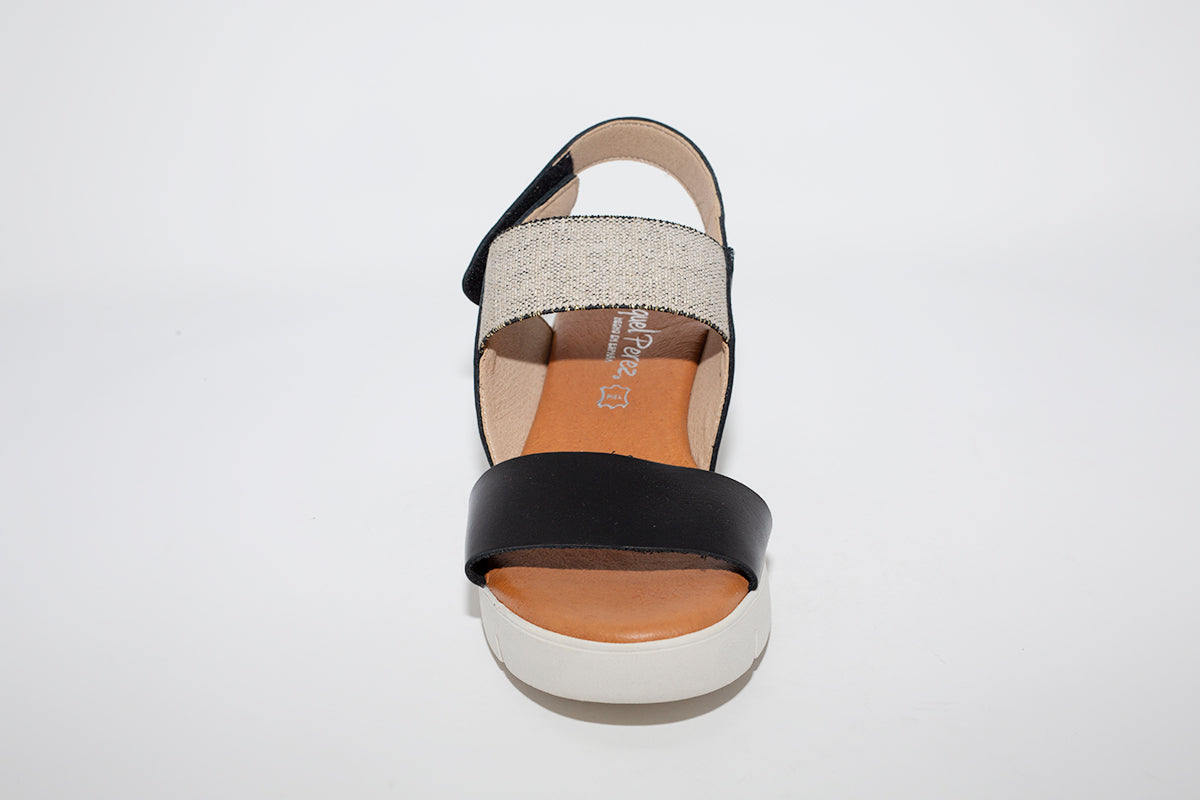 RAQUEL PEREZ - MEDIUM WEDGE SANDAL - BLACK LEATHER