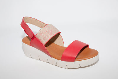 RAQUEL PEREZ - MEDIUM WEDGE SANDAL - RED LEATHER