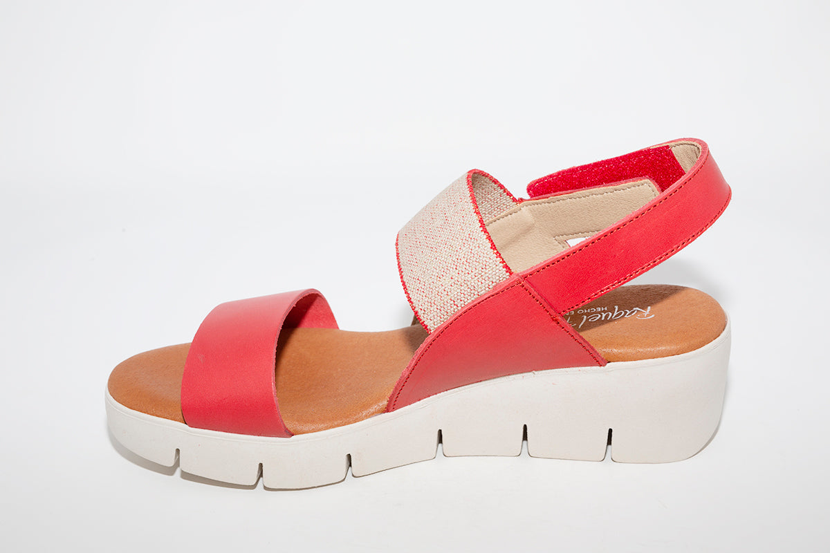 RAQUEL PEREZ - MEDIUM WEDGE SANDAL - RED LEATHER