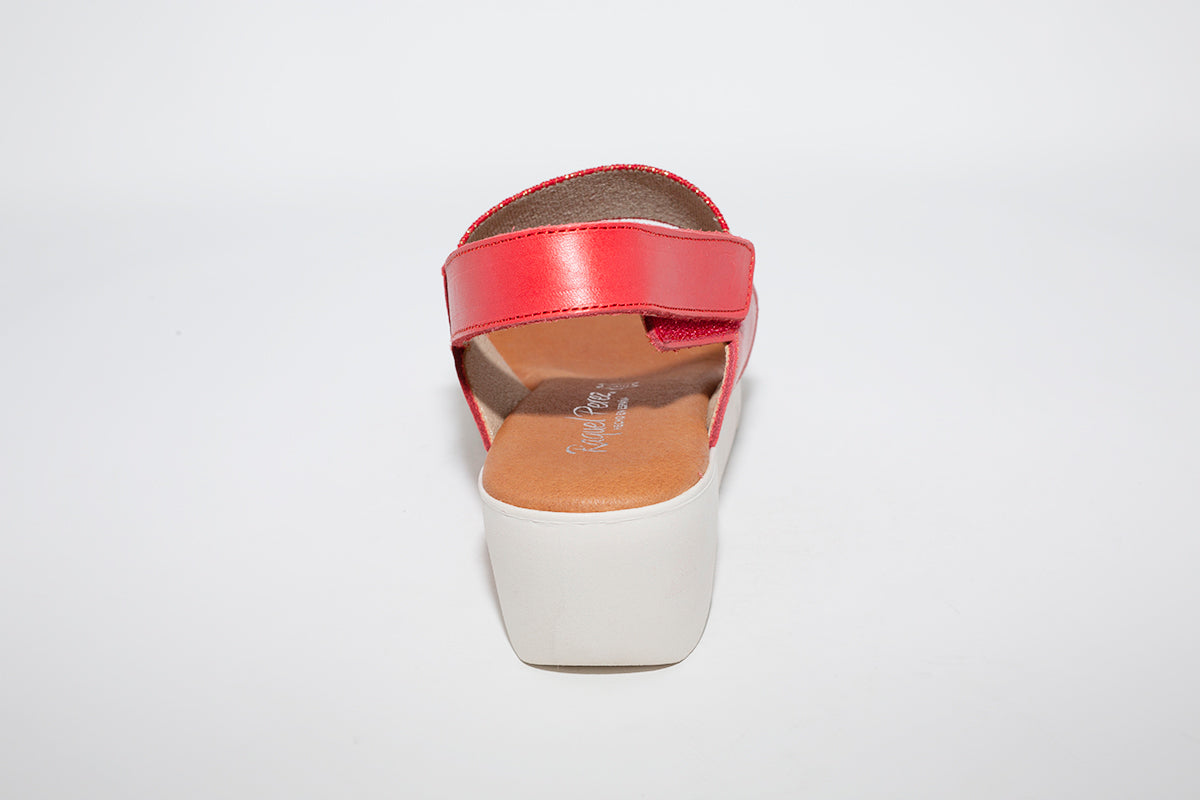 RAQUEL PEREZ - MEDIUM WEDGE SANDAL - RED LEATHER