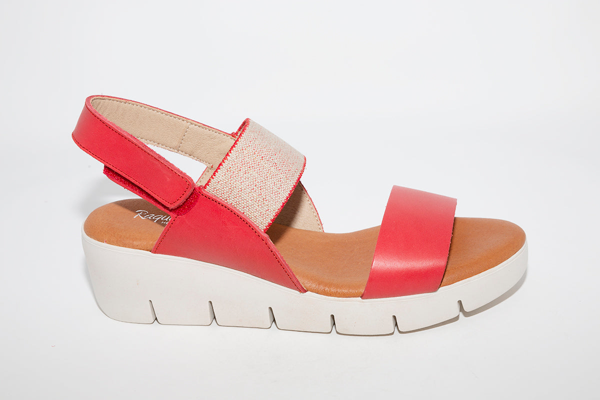 RAQUEL PEREZ - MEDIUM WEDGE SANDAL - RED LEATHER