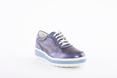 NOTTON - 2813 LOW WEDGE LACE UP COMFORT SHOE - BLUE