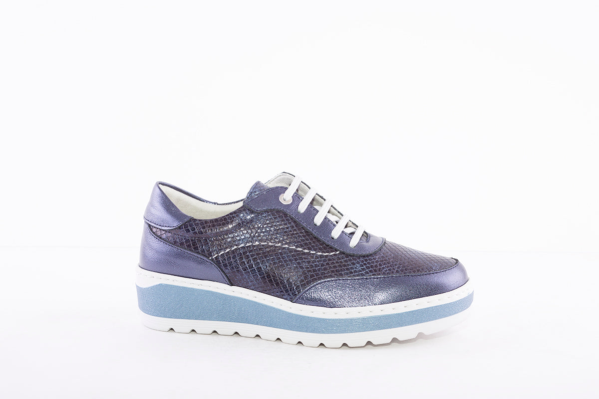 NOTTON - 2813 LOW WEDGE LACE UP COMFORT SHOE - BLUE