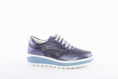 NOTTON - 2813 LOW WEDGE LACE UP COMFORT SHOE - BLUE