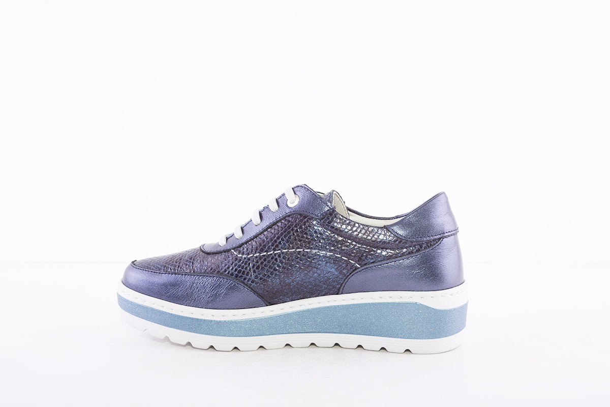 NOTTON - 2813 LOW WEDGE LACE UP COMFORT SHOE - BLUE