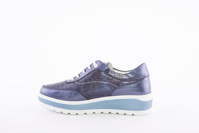 NOTTON - 2813 LOW WEDGE LACE UP COMFORT SHOE - BLUE