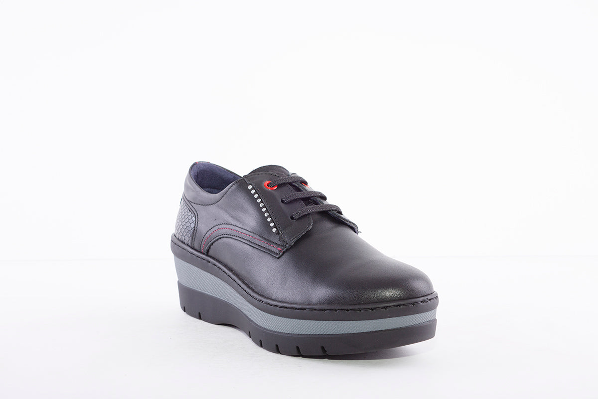 NOTTON - 3506 LACED WEDGE COMFORT SHOE - BLACK LEATHER