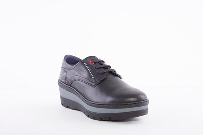 NOTTON - 3506 LACED WEDGE COMFORT SHOE - BLACK LEATHER