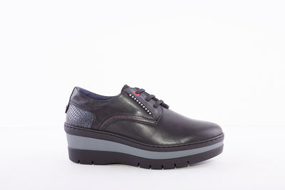 NOTTON - 3506 LACED WEDGE COMFORT SHOE - BLACK LEATHER