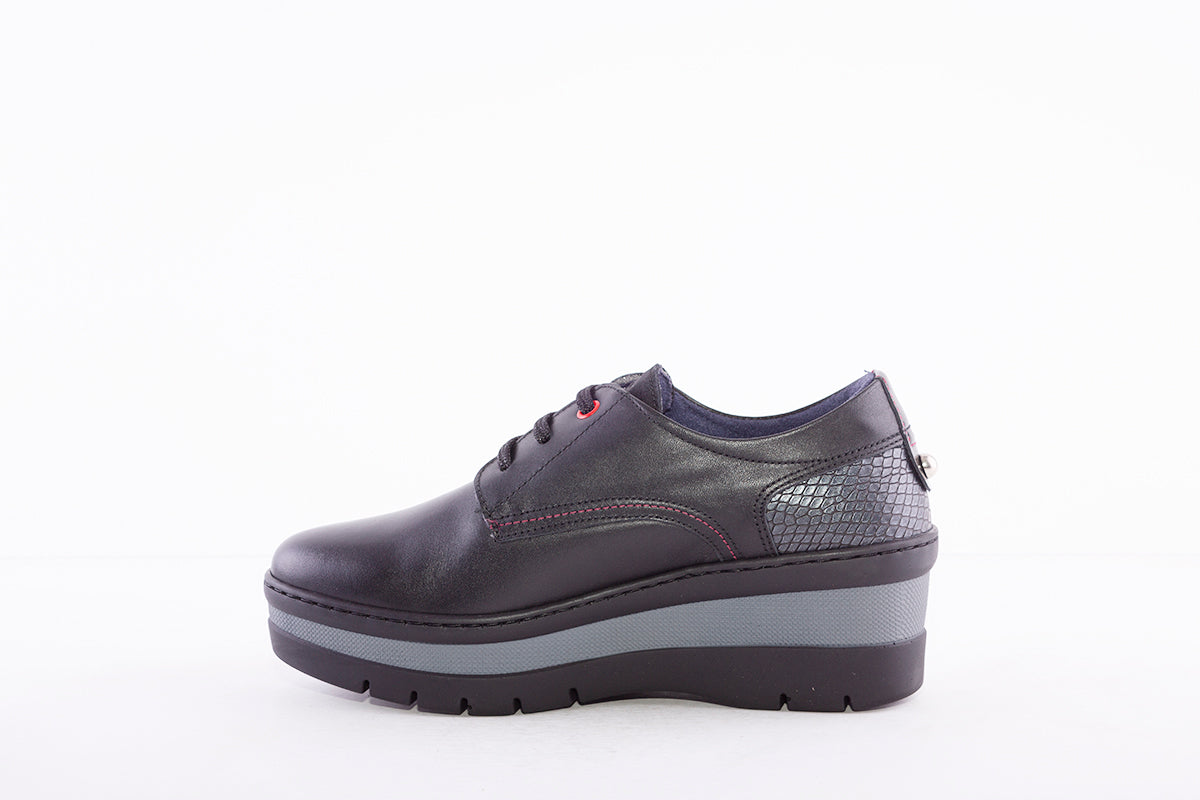 NOTTON - 3506 LACED WEDGE COMFORT SHOE - BLACK LEATHER