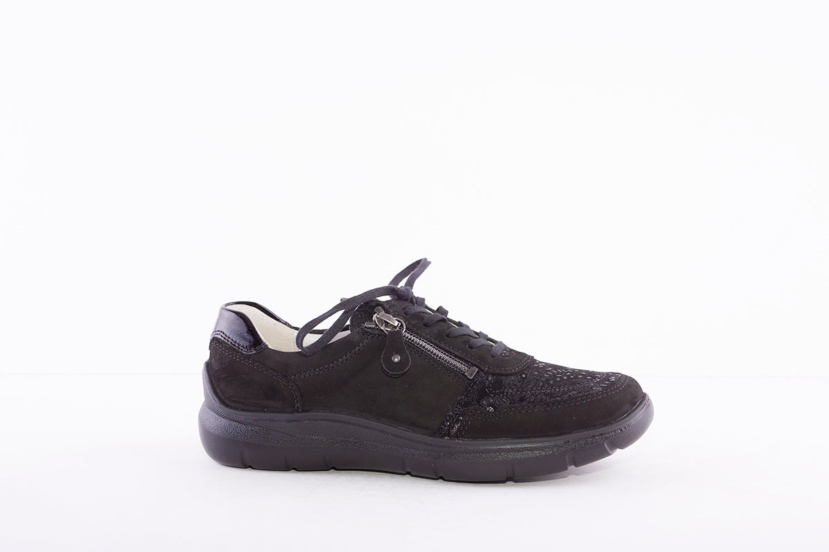 WALDLAUFER - 796002 309 LEONIE LACE UP SHOE WITH ZIP - BLACK SUEDE