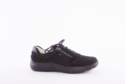 WALDLAUFER - 796002 309 LEONIE LACE UP SHOE WITH ZIP - BLACK SUEDE