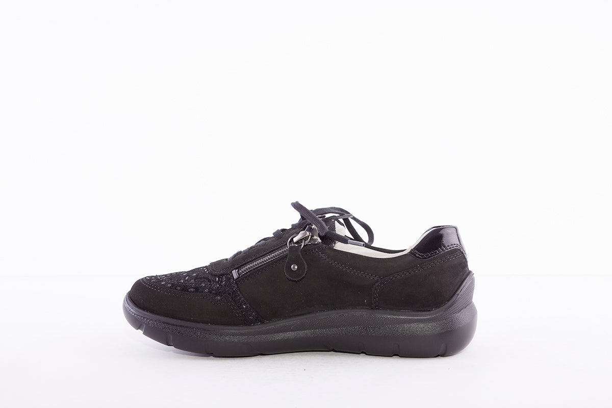 WALDLAUFER - 796002 309 LEONIE LACE UP SHOE WITH ZIP - BLACK SUEDE