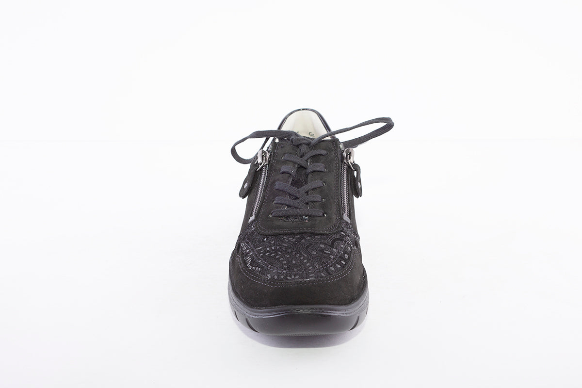 WALDLAUFER - 796002 309 LEONIE LACE UP SHOE WITH ZIP - BLACK SUEDE