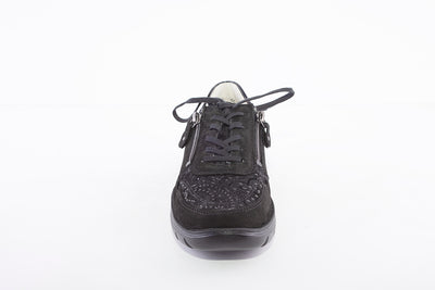 WALDLAUFER - 796002 309 LEONIE LACE UP SHOE WITH ZIP - BLACK SUEDE