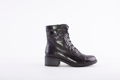 REGARDE LE CIEL - EMILY-F21-10 LOW HEEL LACED ANKLE BOOT WITH ZIP DETAIL - BLACK
