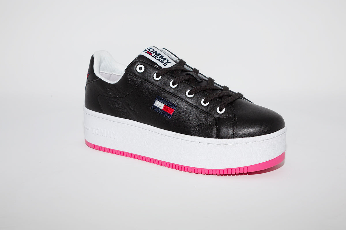 TOMMY HILFIGER - Iconic Platform Sneakers - BLACK LEATHER