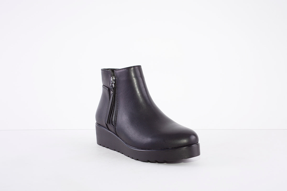 MILLIE & CO - AMANDA LOW WEDGE ANKLE BOOT - BLACK