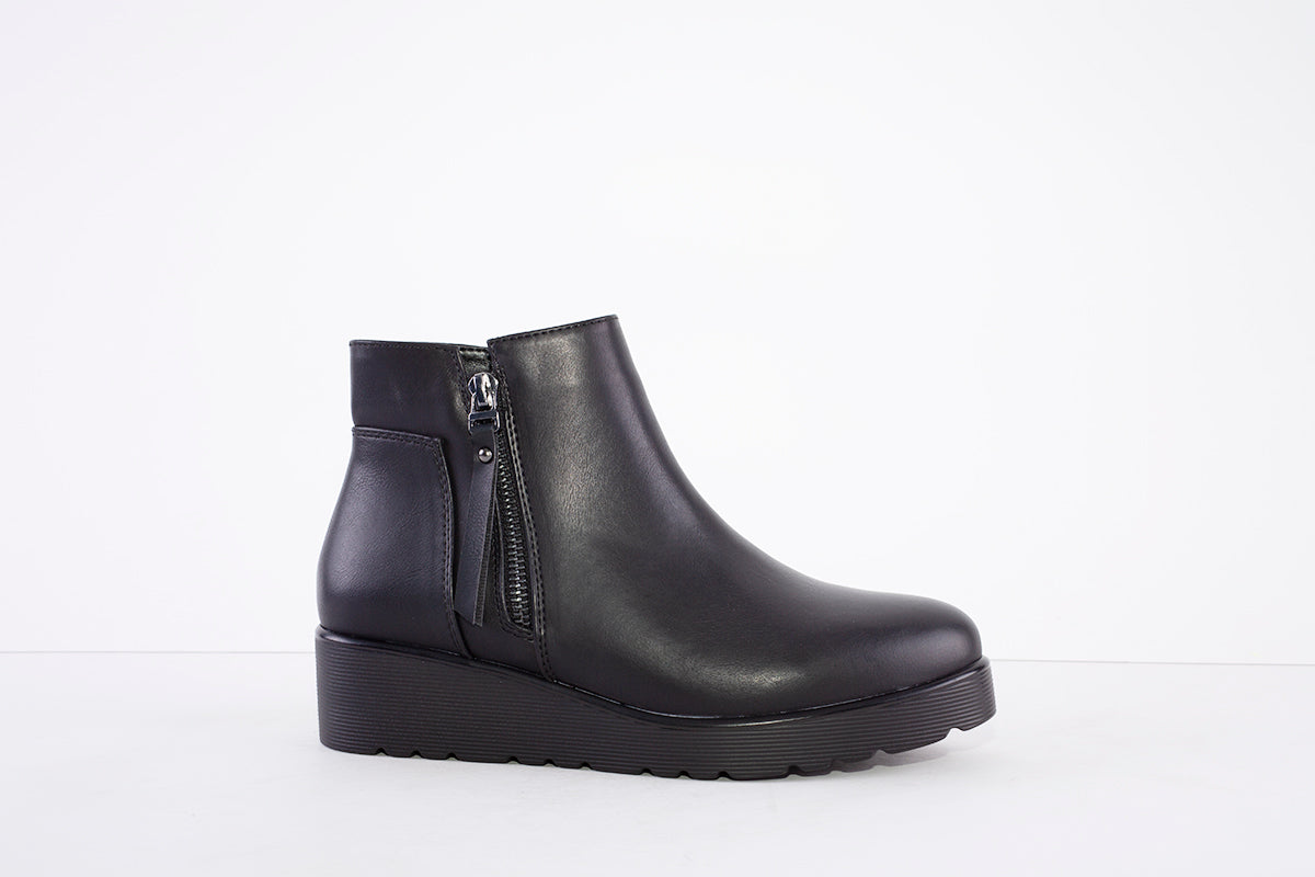 MILLIE & CO - AMANDA LOW WEDGE ANKLE BOOT - BLACK