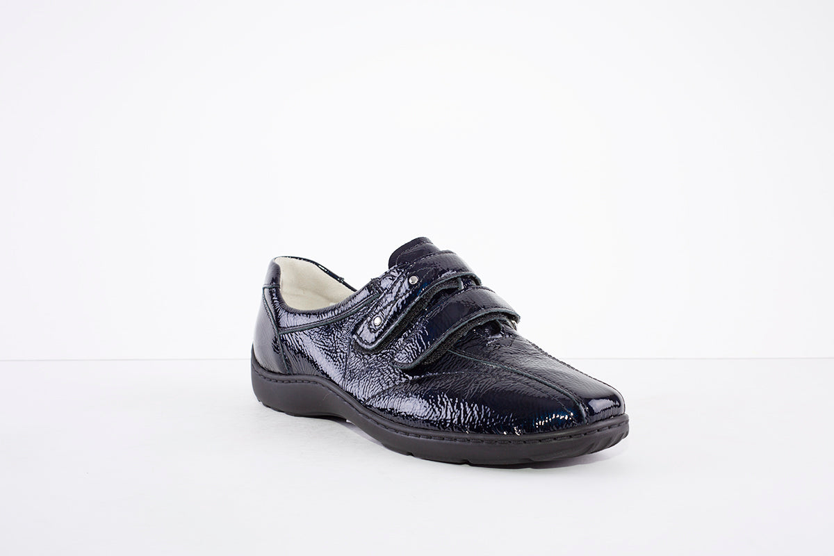 WALDLAUFER - 496301 HENNI DOUBLE VELCRO SHOE - H WIDTH - NAVY PATENT