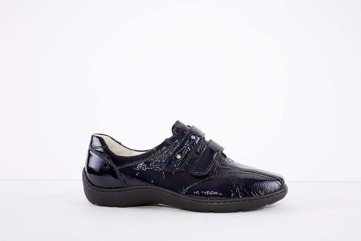 WALDLAUFER - 496301 HENNI DOUBLE VELCRO SHOE - H WIDTH - NAVY PATENT