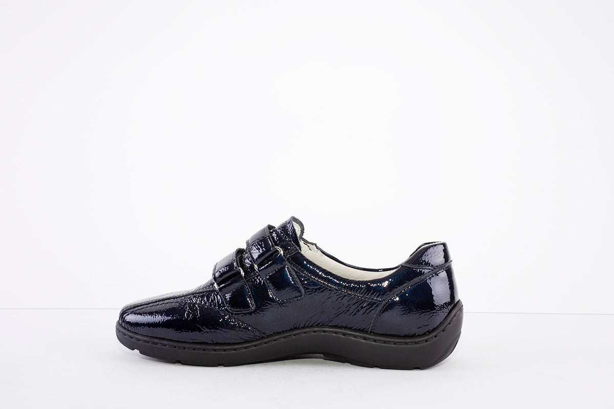 WALDLAUFER - 496301 HENNI DOUBLE VELCRO SHOE - H WIDTH - NAVY PATENT