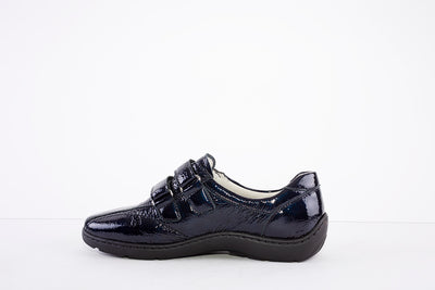 WALDLAUFER - 496301 HENNI DOUBLE VELCRO SHOE - H WIDTH - NAVY PATENT