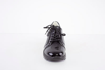 WALDLAUFER - 364023 HIROKO- LACED/ZIP LOW WEDGE SHOE - BLACK PATENT