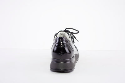 WALDLAUFER - 364023 HIROKO- LACED/ZIP LOW WEDGE SHOE - BLACK PATENT