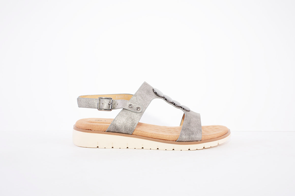 LUNAR - JLH291 NIXON FLAT STRAP FASHION SANDAL - PEWTER