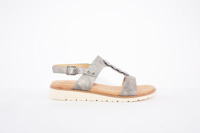 LUNAR - JLH291 NIXON FLAT STRAP FASHION SANDAL - PEWTER