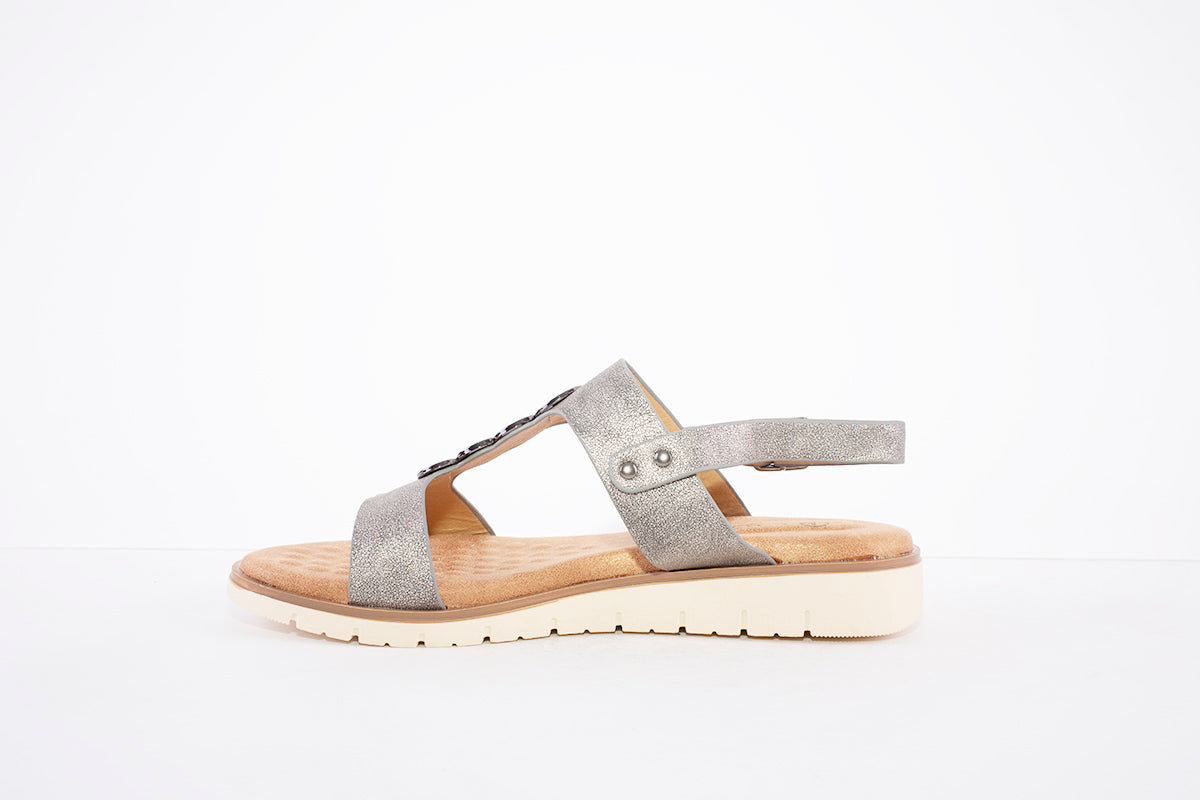 LUNAR - JLH291 NIXON FLAT STRAP FASHION SANDAL - PEWTER