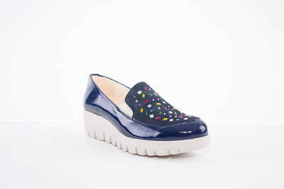 WONDERS - 33205 LOW WEDGE SLIP-ON SHOE - NAVY MULTI