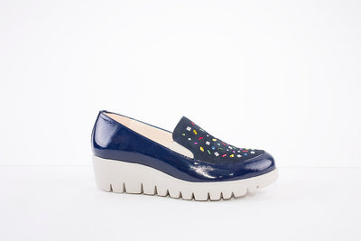 WONDERS - 33205 LOW WEDGE SLIP-ON SHOE - NAVY MULTI